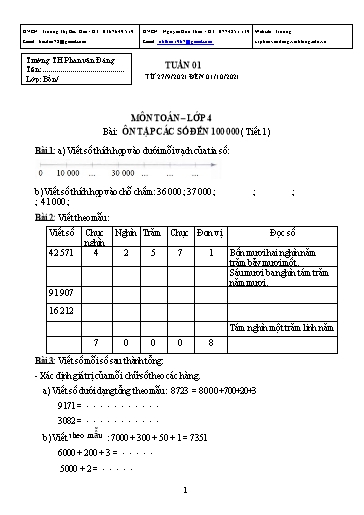 Kế hoạch bài dạy môn Toán học Lớp 4 - Tuần 1 - Năm học 2021-2022 - Trường Tiểu học Phan Văn Đáng