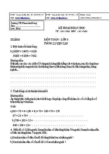 Kế hoạch bài dạy môn Toán học Lớp 4 - Tuần 8 - Năm học 2021-2022 - Trường Tiểu học Phan Văn Đáng