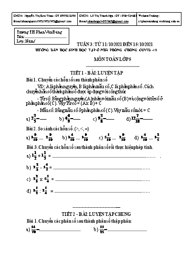 Kế hoạch bài dạy môn Toán học Lớp 5 - Tuần 3 đến 5 - Năm học 2021-2022 - Trường Tiểu học Phan Văn Đáng