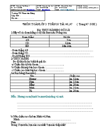 Kế hoạch bài dạy môn Toán + Tiếng Việt Lớp 3 - Tuần 10 - Năm học 2021-2022 - Trường Tiểu học Phan Văn Đáng