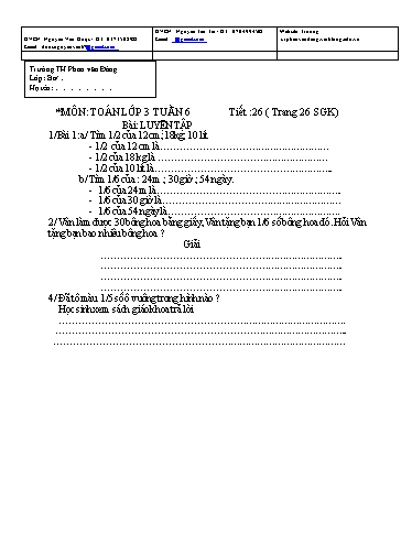 Kế hoạch bài dạy môn Toán + Tiếng Việt Lớp 3 - Tuần 6 - Năm học 2021-2022 - Trường Tiểu học Phan Văn Đáng