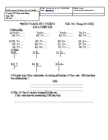 Kế hoạch bài dạy môn Toán + Tiếng Việt Lớp 3 - Tuần 8 - Năm học 2021-2022 - Trường Tiểu học Phan Văn Đáng
