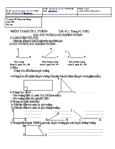 Kế hoạch bài dạy môn Toán + Tiếng Việt Lớp 3 - Tuần 9 - Năm học 2021-2022 - Trường Tiểu học Phan Văn Đáng
