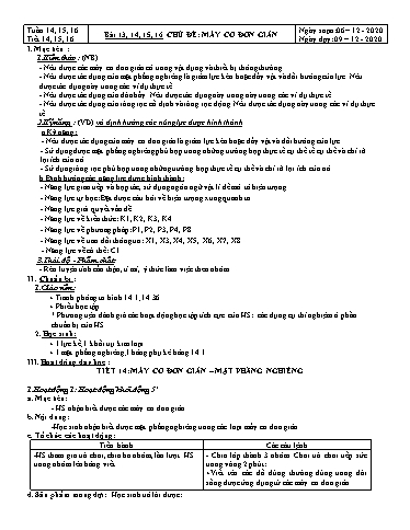 Kế hoạch bài dạy môn Vật lý Lớp 6 - Tuần 14 đến 16, Bài 13 đến 16: Chủ đề Máy cơ đơn giản - Năm học 2019-2020