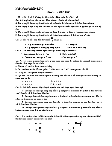 Ngân hàng câu hỏi môn Vật lý Lớp 9 - Chương 1 đến 4 (Có đáp án)