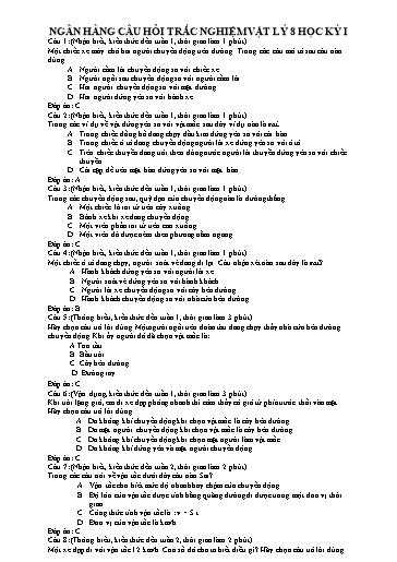 Ngân hàng câu hỏi trắc nghiệm học kỳ 1 môn Vật lý Lớp 8 - 126 câu (Có đáp án)