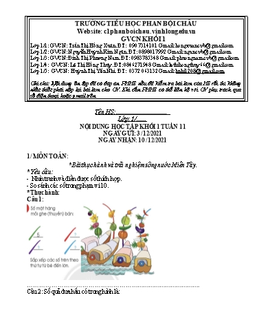 Nội dung tự học các môn Lớp 1 - Tuần 11 (Có đáp án) - Năm học 2021-2022 - Trường Tiểu học Phan Bội Châu