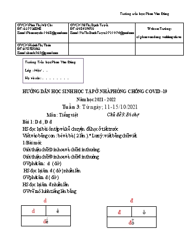 Nội dung tự học các môn Lớp 1 - Tuần 3+4 - Năm học 2021-2022 - Trường Tiểu học Phan Văn Đáng