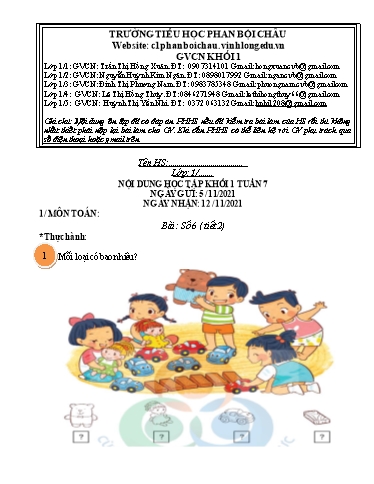 Nội dung tự học các môn Lớp 1 - Tuần 7 (Có đáp án) - Năm học 2021-2022 - Trường Tiểu học Phan Bội Châu