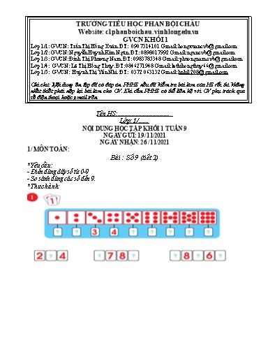 Nội dung tự học các môn Lớp 1 - Tuần 9 (Có đáp án) - Năm học 2021-2022 - Trường Tiểu học Phan Bội Châu