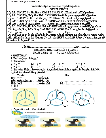 Nội dung tự học các môn Lớp 2 - Tuần 11 (Có đáp án) - Năm học 2021-2022 - Trường Tiểu học Phan Bội Châu