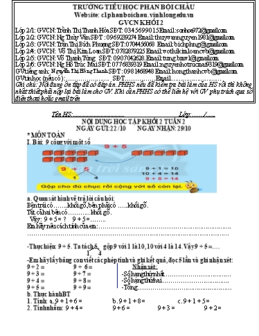 Nội dung tự học các môn Lớp 2 - Tuần 5 (Có đáp án) - Năm học 2021-2022 - Trường Tiểu học Phan Bội Châu
