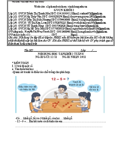 Nội dung tự học các môn Lớp 2 - Tuần 8 (Có đáp án) - Năm học 2021-2022 - Trường Tiểu học Phan Bội Châu