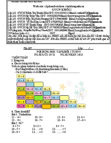 Nội dung tự học các môn Lớp 2 - Tuần 9 (Có đáp án) - Năm học 2021-2022 - Trường Tiểu học Phan Bội Châu