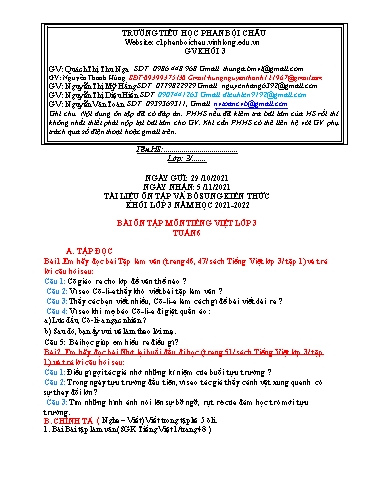 Nội dung tự học các môn Lớp 3 - Tuần 6 (Có đáp án) - Năm học 2021-2022 - Trường Tiểu học Phan Bội Châu