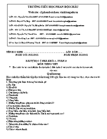 Nội dung tự học các môn Lớp 4 - Tuần 10 (Có đáp án) - Năm học 2021-2022 - Trường Tiểu học Phan Bội Châu