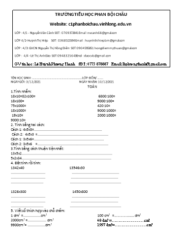 Nội dung tự học các môn Lớp 4 - Tuần 11 (Có đáp án) - Năm học 2021-2022 - Trường Tiểu học Phan Bội Châu