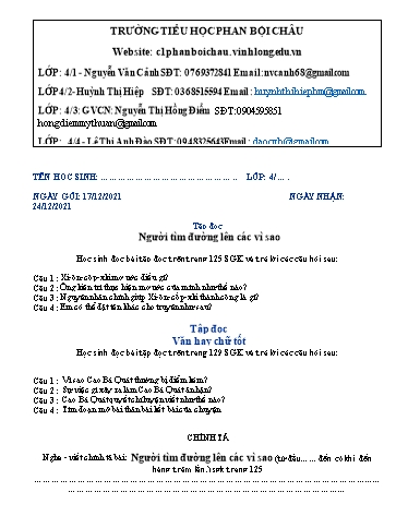 Nội dung tự học các môn Lớp 4 - Tuần 13 (Có đáp án) - Năm học 2021-2022 - Trường Tiểu học Phan Bội Châu