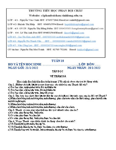 Nội dung tự học các môn Lớp 4 - Tuần 18 (Có đáp án) - Năm học 2021-2022 - Trường Tiểu học Phan Bội Châu