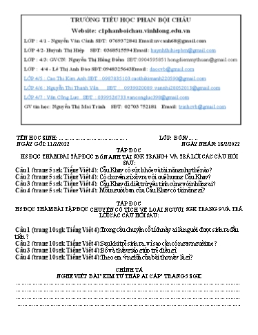 Nội dung tự học các môn Lớp 4 - Tuần 19 (Có đáp án) - Năm học 2021-2022 - Trường Tiểu học Phan Bội Châu