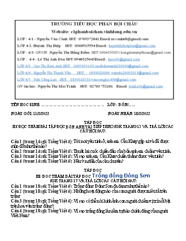 Nội dung tự học các môn Lớp 4 - Tuần 20 (Có đáp án) - Năm học 2021-2022 - Trường Tiểu học Phan Bội Châu