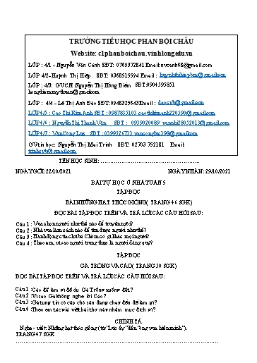 Nội dung tự học các môn Lớp 4 - Tuần 5 (Có đáp án) - Năm học 2021-2022 - Trường Tiểu học Phan Bội Châu