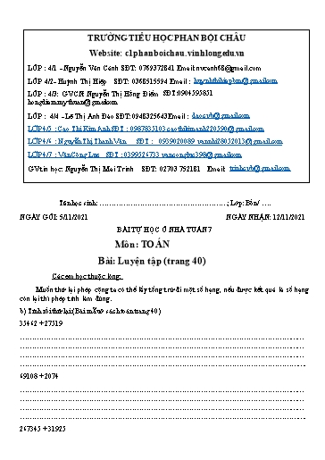 Nội dung tự học các môn Lớp 4 - Tuần 7 (Có đáp án) - Năm học 2021-2022 - Trường Tiểu học Phan Bội Châu