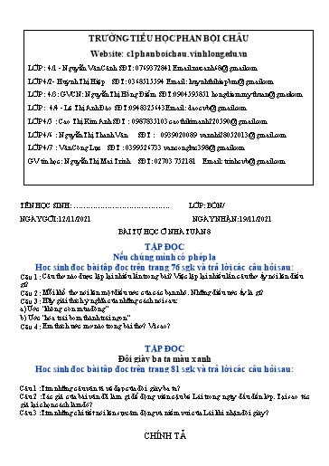 Nội dung tự học các môn Lớp 4 - Tuần 8 (Có đáp án) - Năm học 2021-2022 - Trường Tiểu học Phan Bội Châu