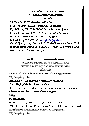 Nội dung tự học các môn Lớp 5 - Tuần 11 (Có đáp án) - Năm học 2021-2022 - Trường Tiểu học Phan Bội Châu