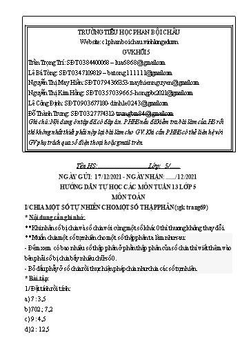 Nội dung tự học các môn Lớp 5 - Tuần 13 (Có đáp án) - Năm học 2021-2022 - Trường Tiểu học Phan Bội Châu