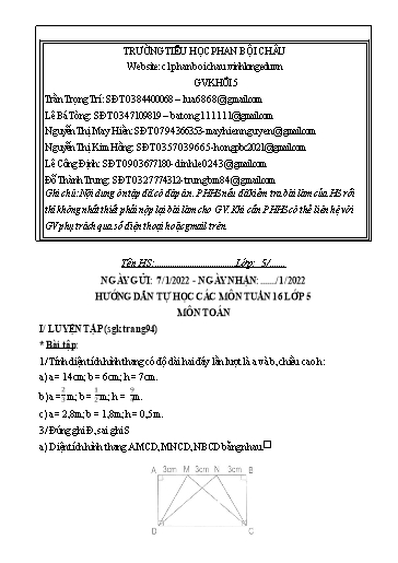 Nội dung tự học các môn Lớp 5 - Tuần 16 (Có đáp án) - Năm học 2021-2022 - Trường Tiểu học Phan Bội Châu