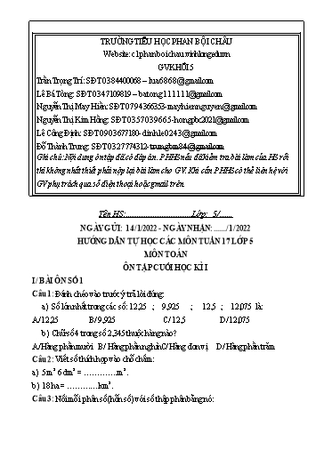 Nội dung tự học các môn Lớp 5 - Tuần 17 (Có đáp án) - Năm học 2021-2022 - Trường Tiểu học Phan Bội Châu
