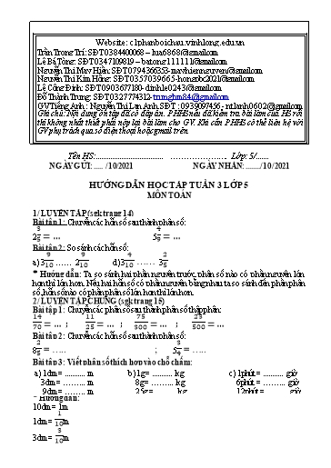 Nội dung tự học các môn Lớp 5 - Tuần 3 (Có đáp án) - Năm học 2021-2022 - Trường Tiểu học Phan Bội Châu