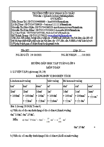 Nội dung tự học các môn Lớp 5 - Tuần 6 (Có đáp án) - Năm học 2021-2022 - Trường Tiểu học Phan Bội Châu
