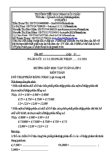 Nội dung tự học các môn Lớp 5 - Tuần 8 (Có đáp án) - Năm học 2021-2022 - Trường Tiểu học Phan Bội Châu