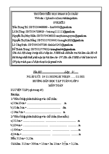 Nội dung tự học các môn Lớp 5 - Tuần 9 (Có đáp án) - Năm học 2021-2022 - Trường Tiểu học Phan Bội Châu