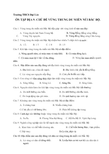 Ôn tập môn Địa lý Lớp 9 - Chủ đề Vùng trung du miền núi Bắc bộ - Trường THCS Đại Lào