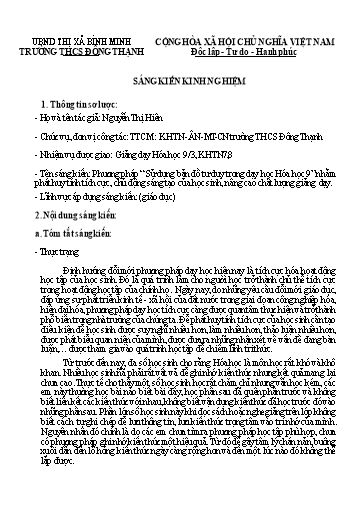 Sáng kiến kinh nghiệm: Sử dụng bản đồ tư duy trong dạy học Hóa học 9 - Nguyễn Thị Hiên