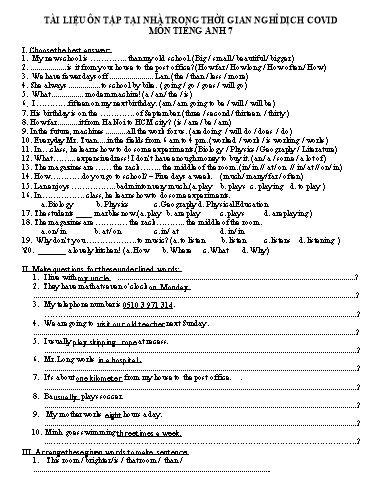 Tài liệu ôn tập tại nhà khi nghỉ dịch COVID môn Tiếng Anh Lớp 7 - Huỳnh Thị Tuyết Vi