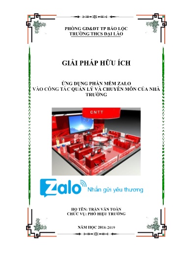 Ứng dụng phần mềm Zalo vào công tác quản lý và chuyên môn của nhà trường - Năm học 2018-2019 - Trần Văn Toàn